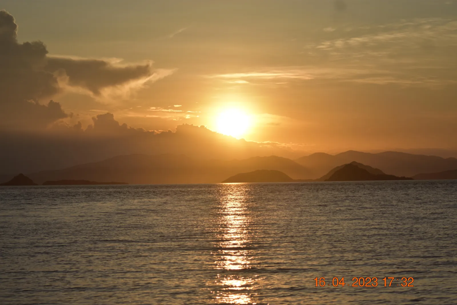 Sunset over the sea on the return leg to Labuan Bajo
