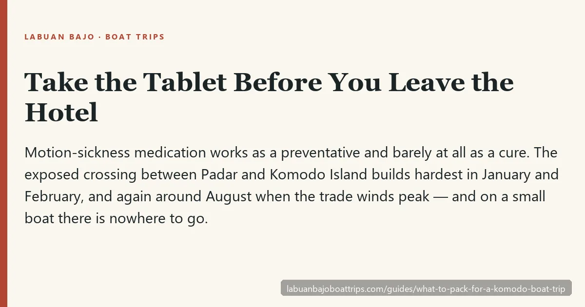 What to pack for a Komodo boat trip — take the motion-sickness tablet before you leave the hotel